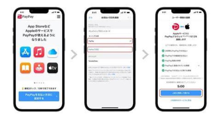 iPhoneでPayPayをApp Storeの支払い方法に設定するイメージ